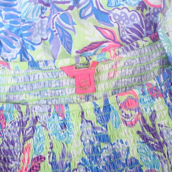 Lilly Pulitzer Floral Print Smocked Mini Short Dress Cotton Ruffle XL New 279932 - Picture 5 of 5